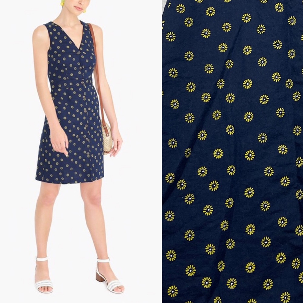 J Crew Sunflower Floral Linen Blend Dress